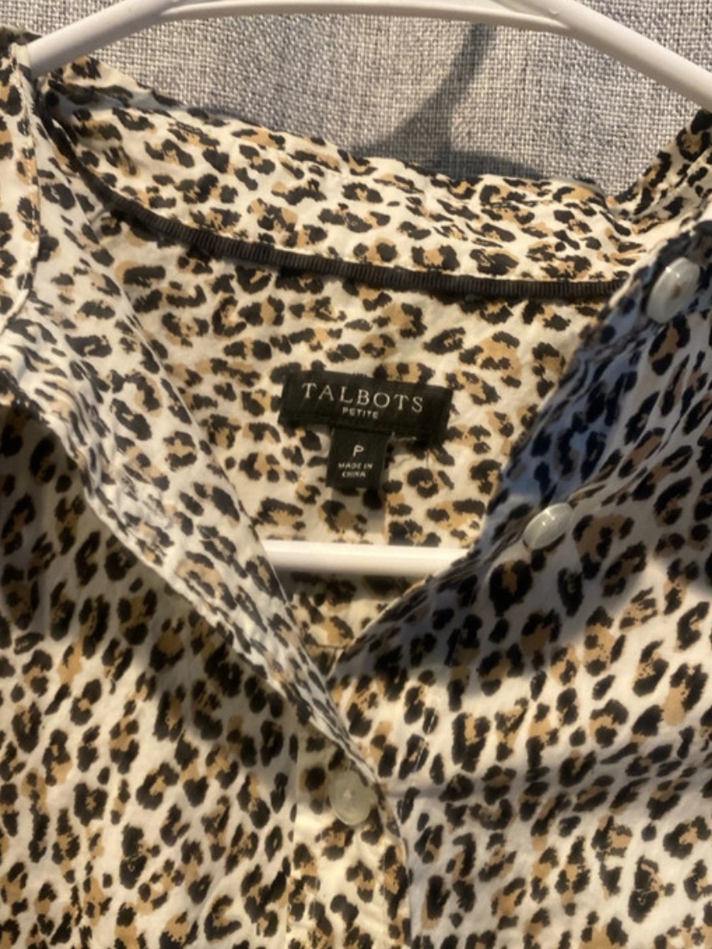 Talbots Petite Leopard Print Button-Down in White, Brown, Black